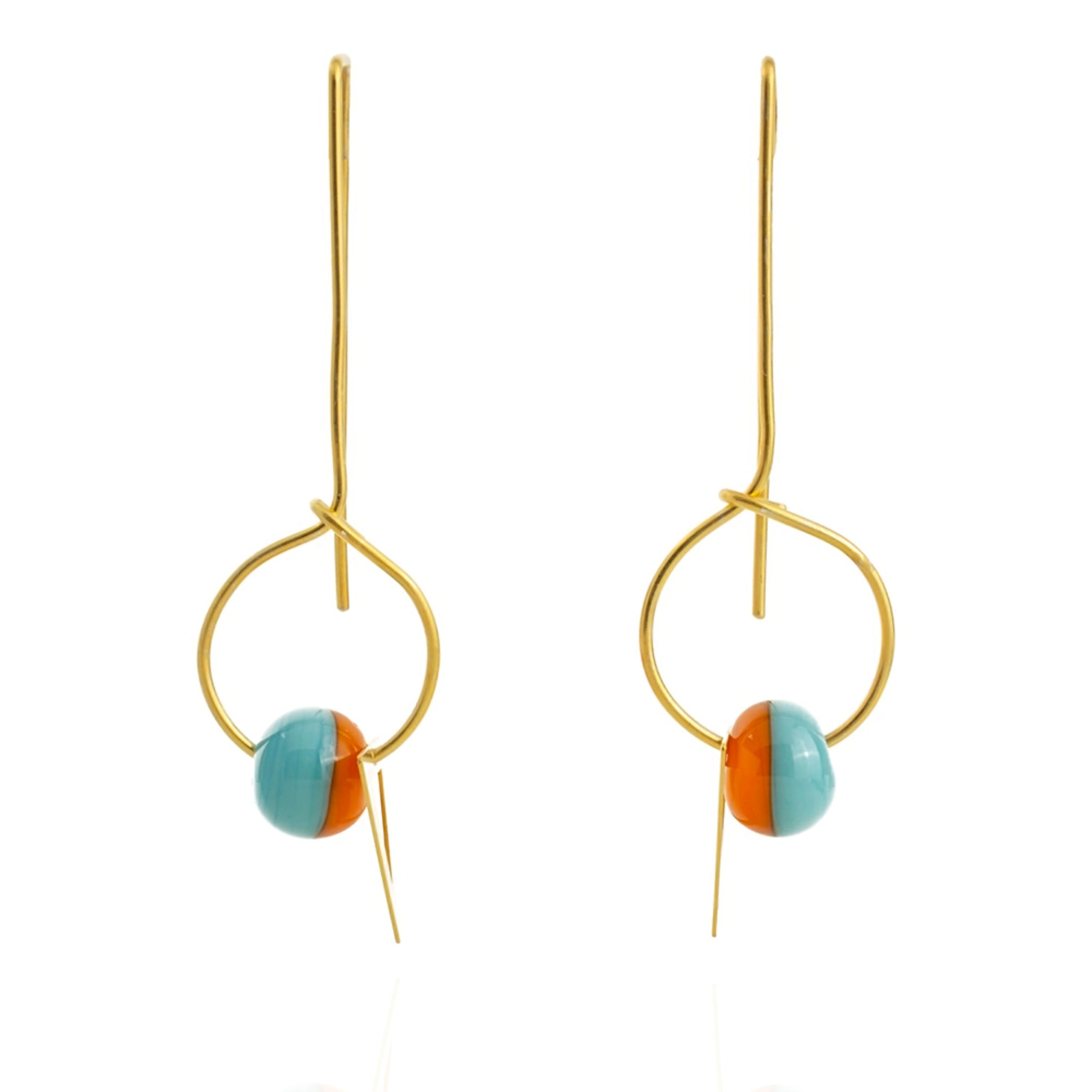Blue Orange Geo Glass Earrings