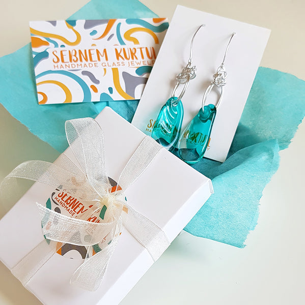 Turquoise Flow Glass Earrings